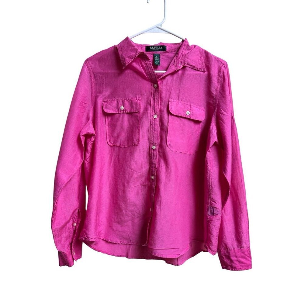 Lauren Ralph Lauren Pink Cotton Silk Button Shirt Womens L